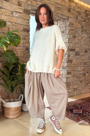 Made in Italy Big Softie Cap Sleeve Knit Top Ecru